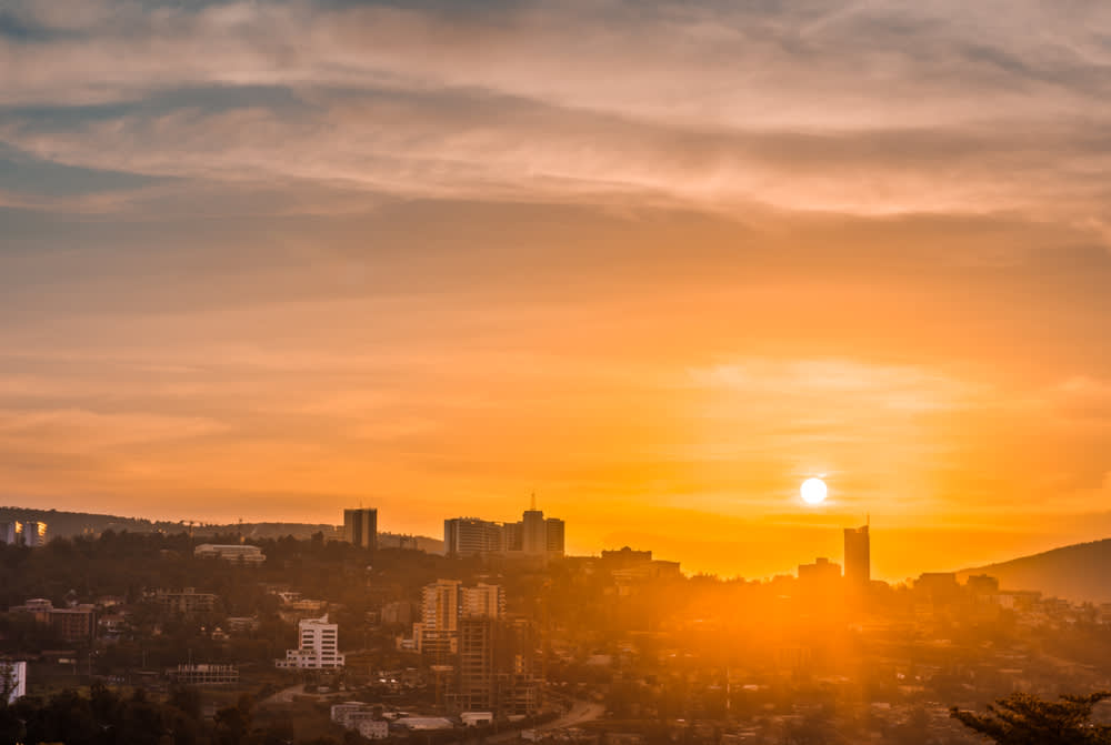 sunset over large city